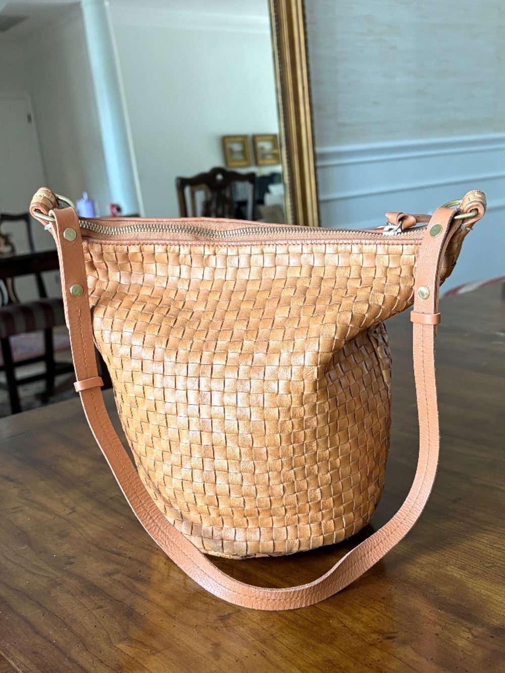 Clare V. Petite Jeanne in Natural Woven Checker